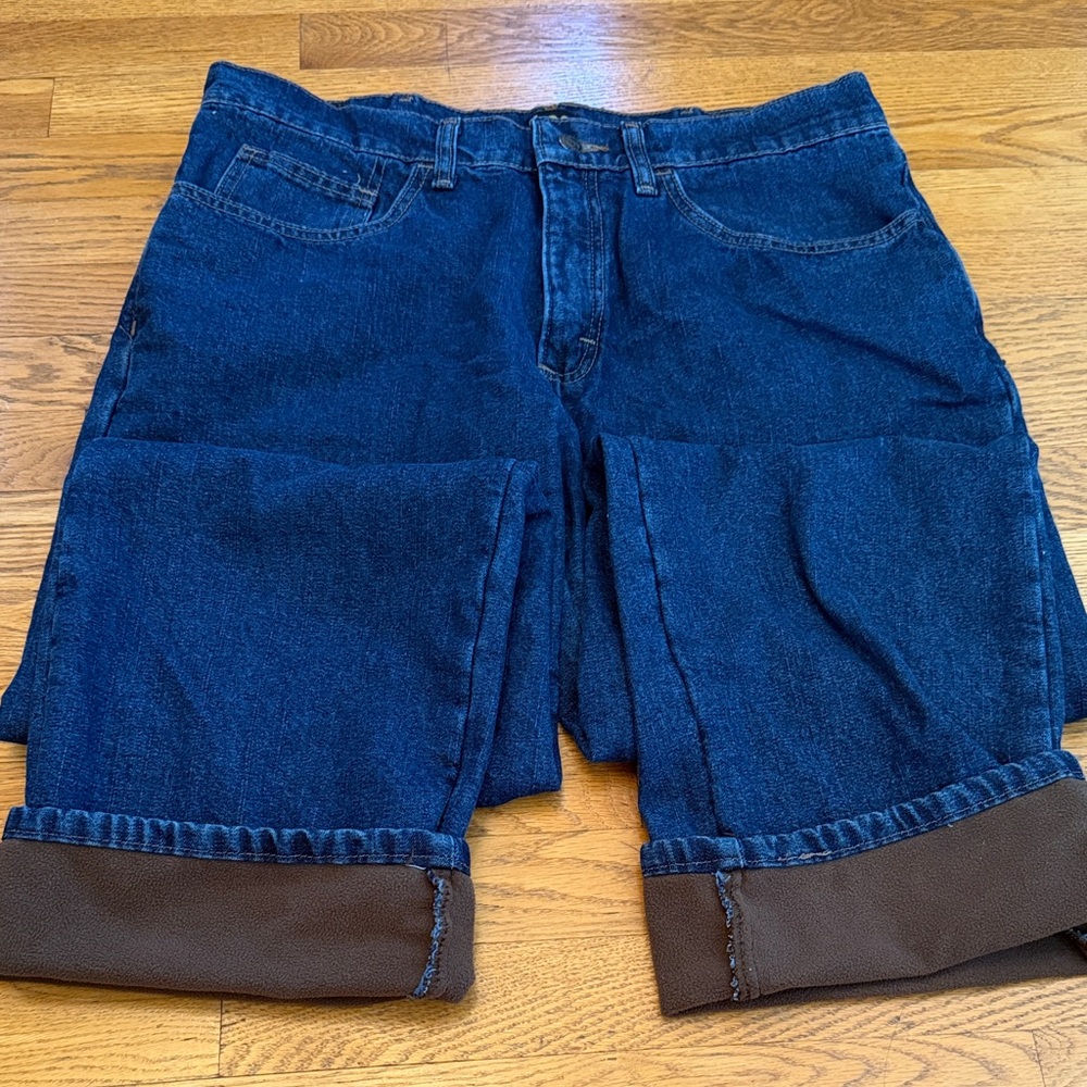 Lee Fleece Lined Jeans Dark Blue Denim 34x32 Lime NEW